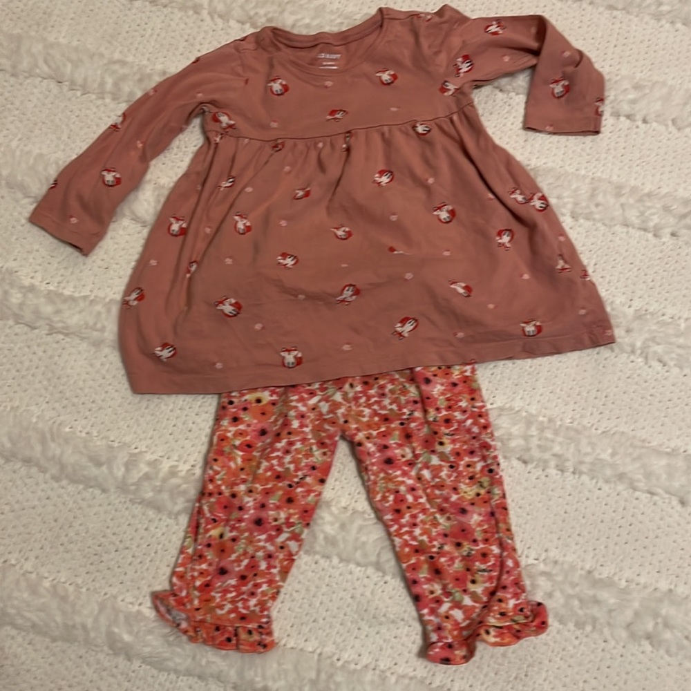 Old navy dress foxes & floral pants ruffles baby girls size 12–18 M pink cotton